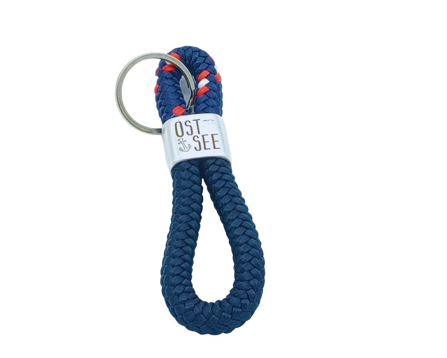 Segelseil 8er Schlüsselanhänger 10mm, blau / blau rot weiß, Ostsee