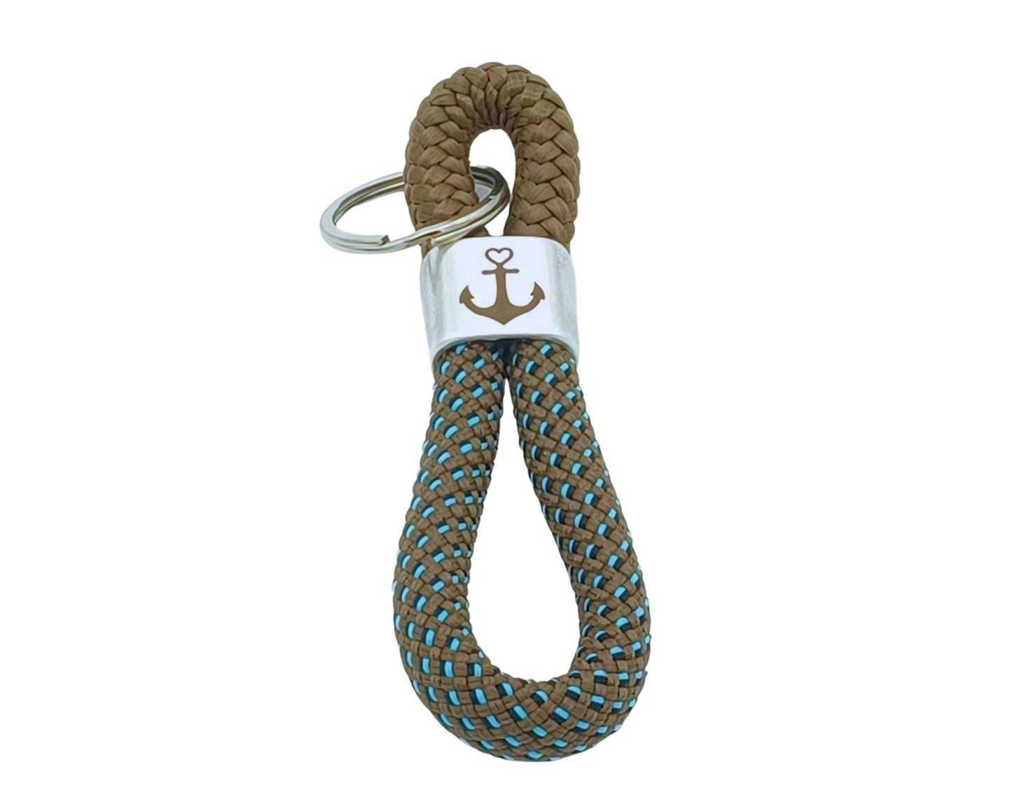 Segelseil 8er Schlüsselanhänger 10mm, braun / braun türkis, Anker