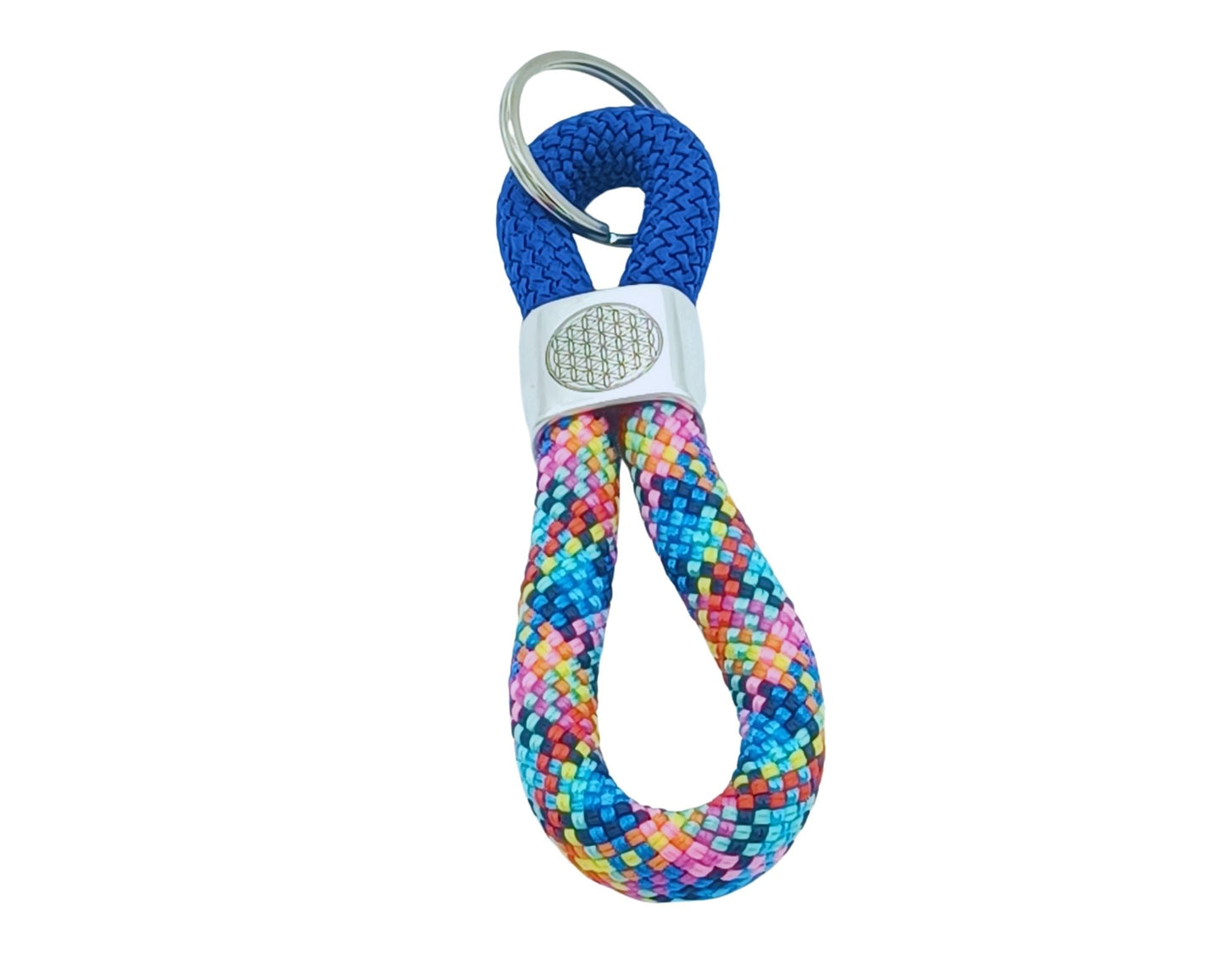 Segelseil 8er Schlüsselanhänger 10mm, bunt / blau, Mandala Blume des Lebens