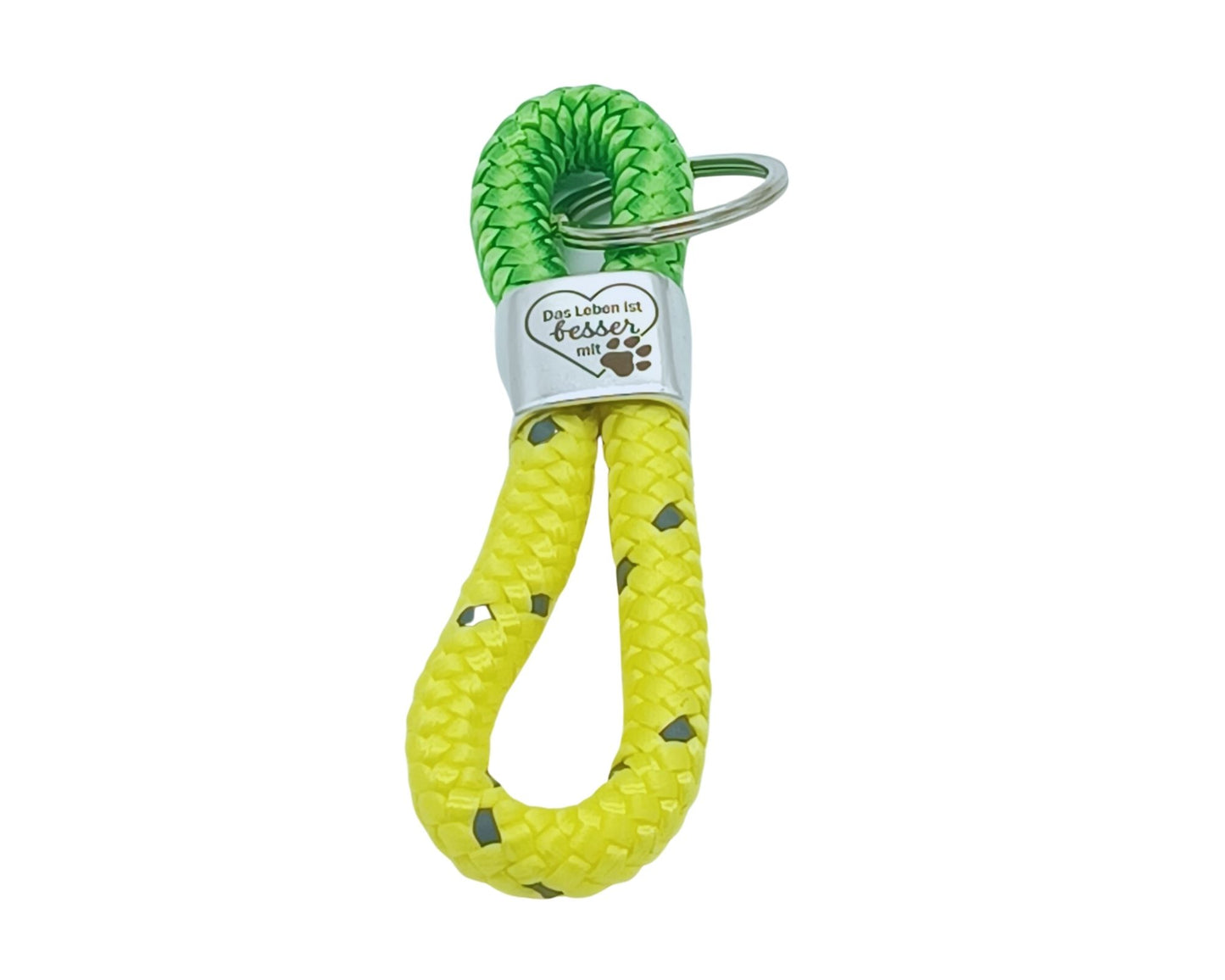 Segelseil 8er Schlüsselanhänger 10mm, gelb/ grün, Alles ist besser mit Hund / Katze