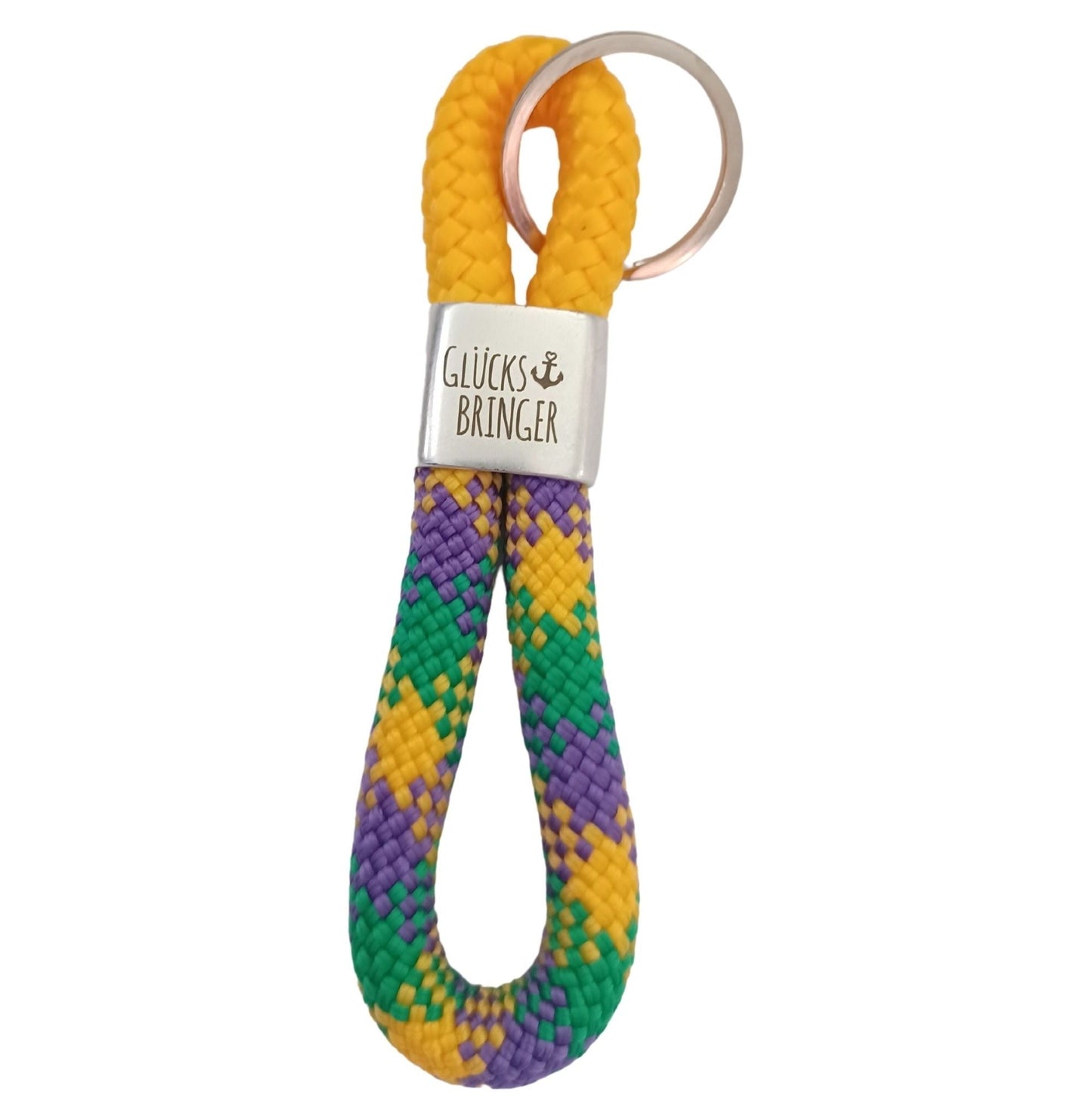 Segelseil 8er Schlüsselanhänger 10mm, gelb / grün lila - Glücksbringer Anker