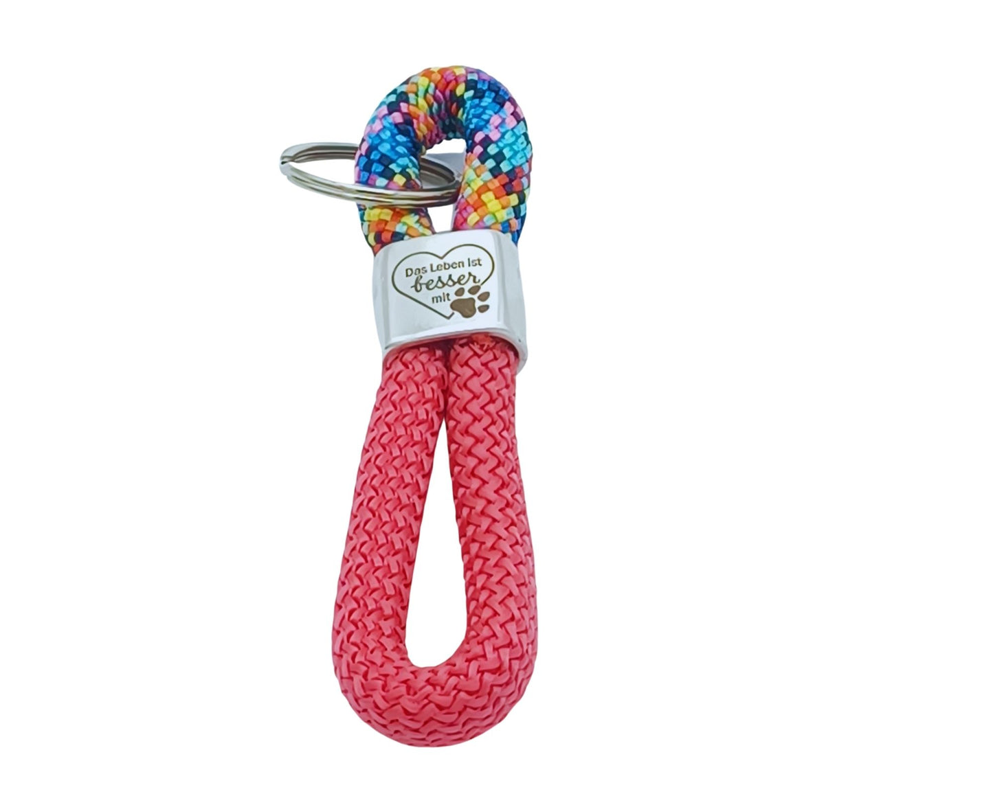 Segelseil 8er Schlüsselanhänger 10mm, pink/ bunt, das Leben ist besser mit Hund / Katze