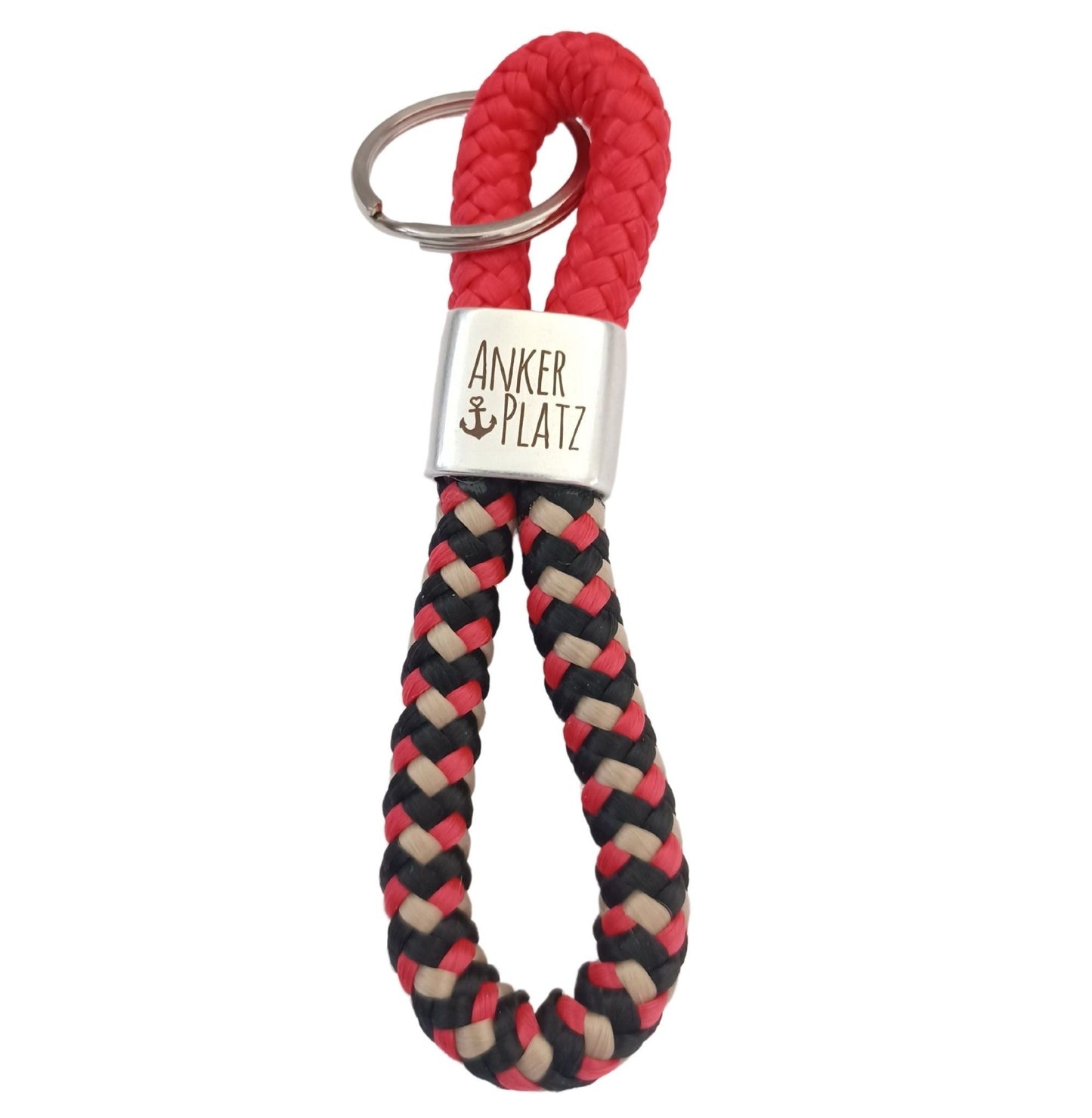 Segelseil 8er Schlüsselanhänger 10mm, rot / schwarz - Ankerplatz
