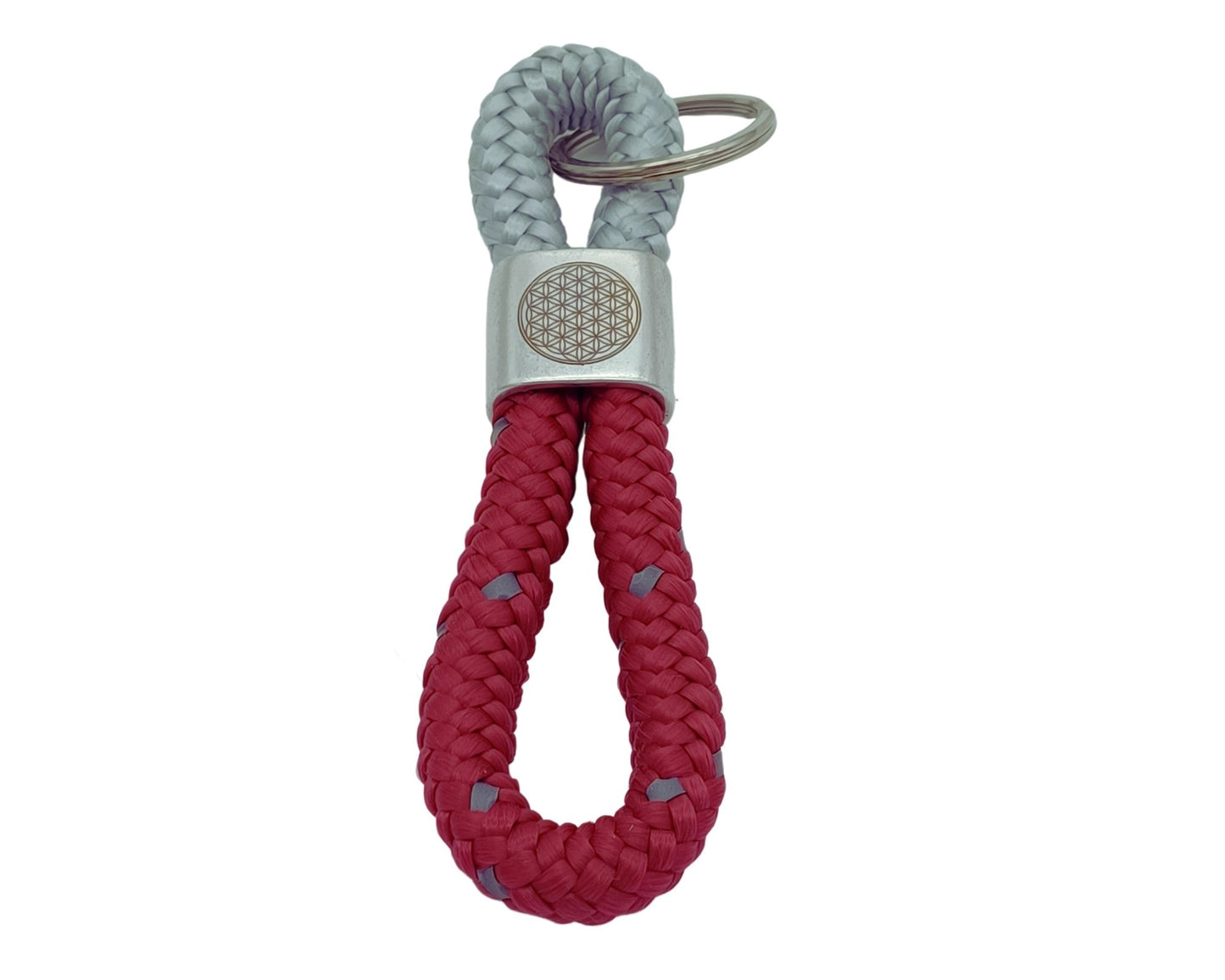 Segelseil 8er Schlüsselanhänger 10mm, rot/ grau, Mandala Blume des Lebens