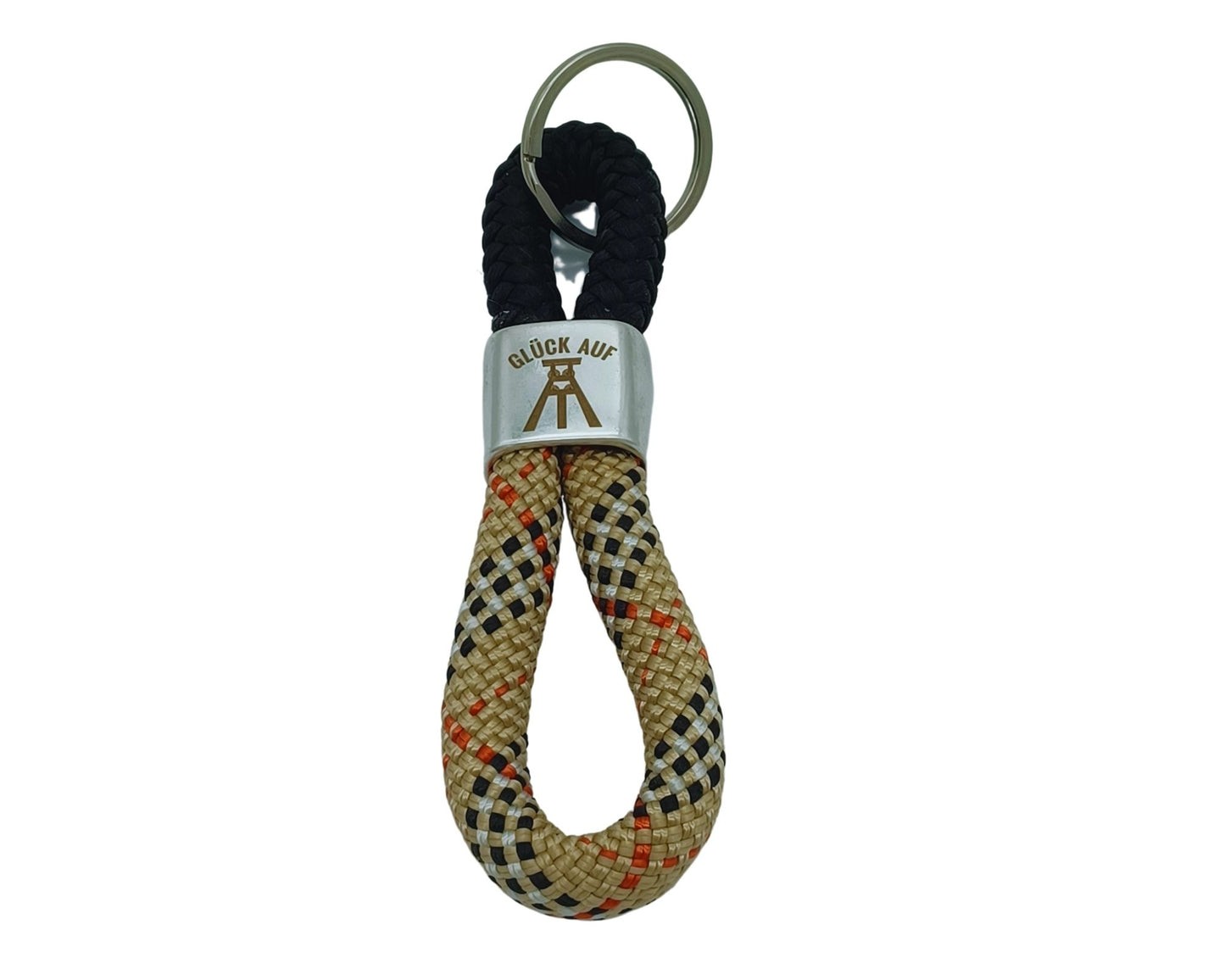Segelseil 8er Schlüsselanhänger 10mm, creme schwarz / schwarz, Glück auf
