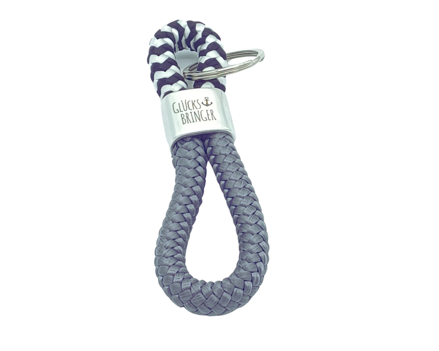 Segelseil 8er Schlüsselanhänger 10mm, grau/ schwarz weiß, Glücksbringer Anker