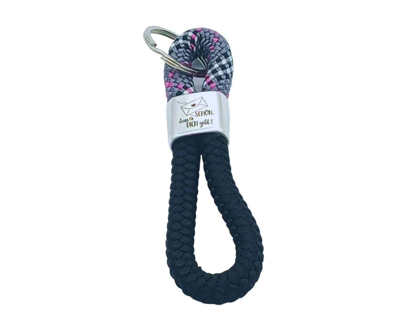 Segelseil 8er Schlüsselanhänger 10mm, schwarz/ pink grau, schön das es DICH gibt