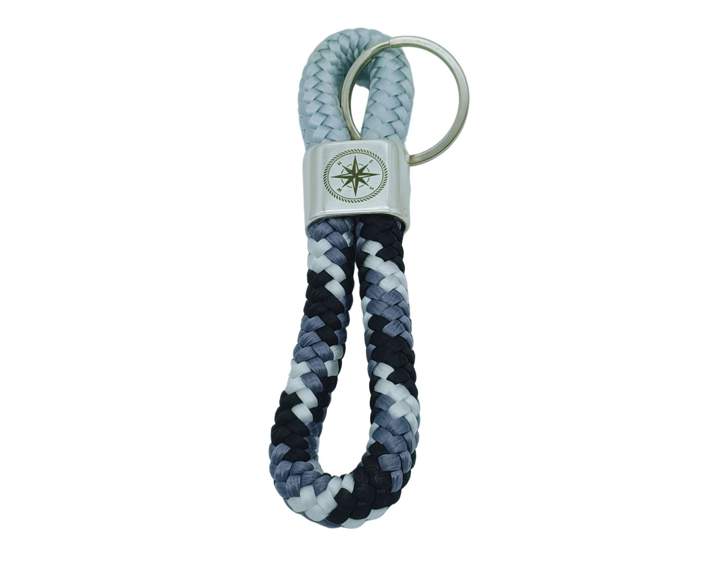 Segelseil 8er Schlüsselanhänger 10mm, schwarz grau weiß / grau, Kompass