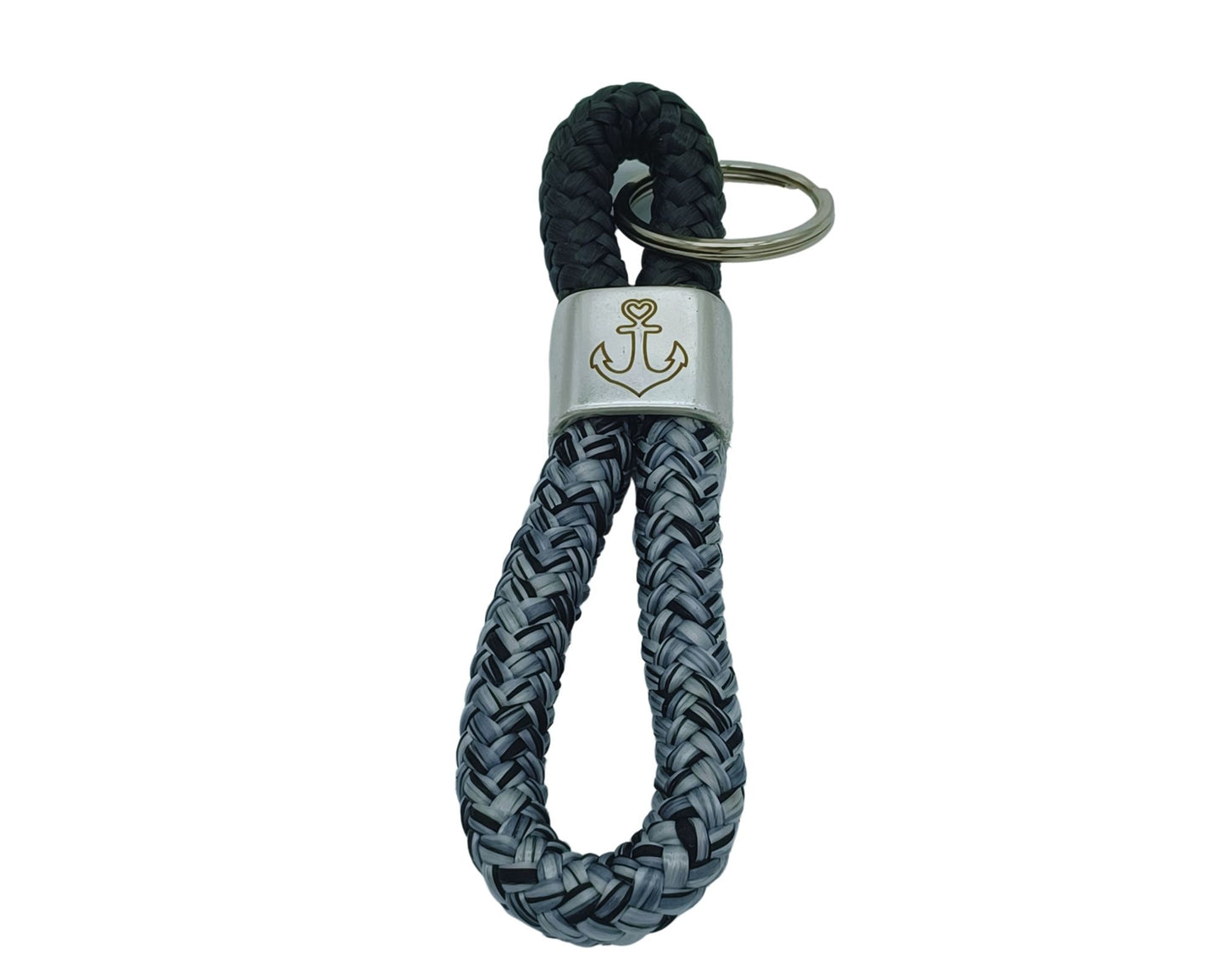 Segelseil 8er Schlüsselanhänger 10mm, schwarz grau/ schwarz, Anker