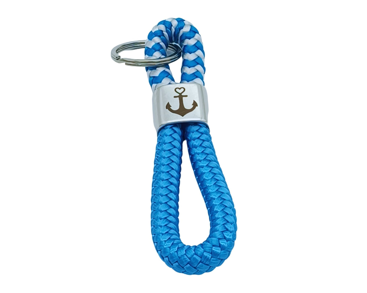 Segelseil 8er Schlüsselanhänger 10mm, türkis/ türkis weiß, Anker