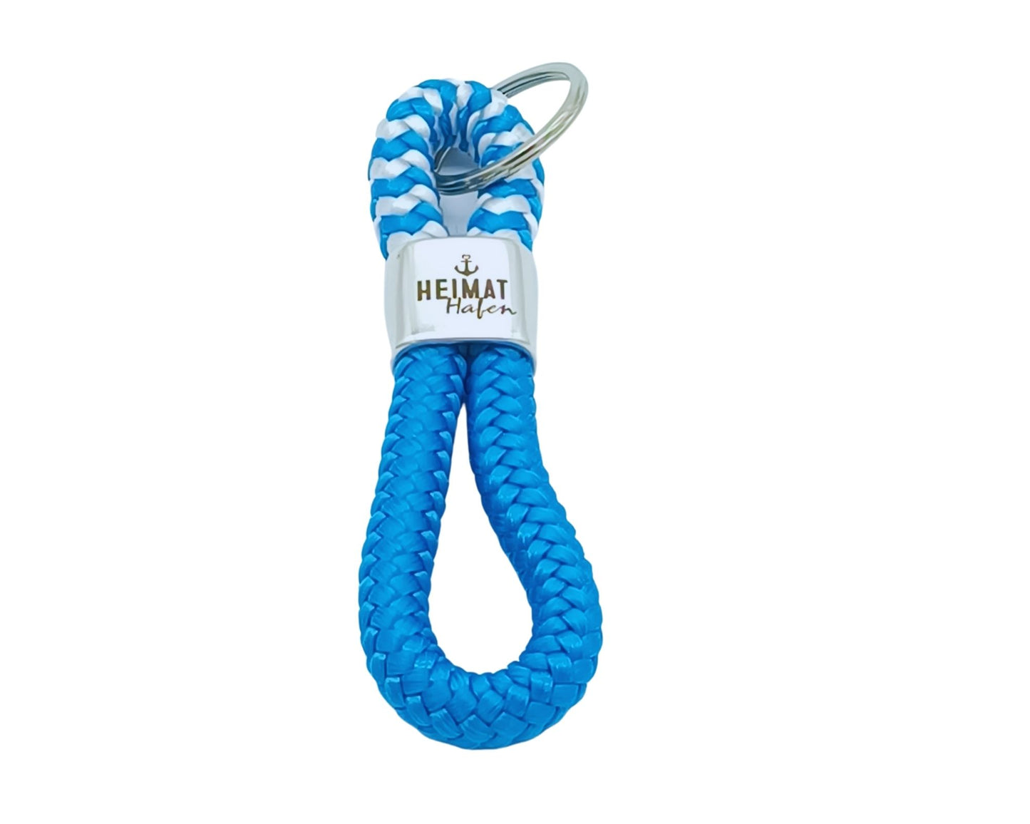 Segelseil 8er Schlüsselanhänger 10mm, türkis/ türkis weiß, Heimathafen Anker