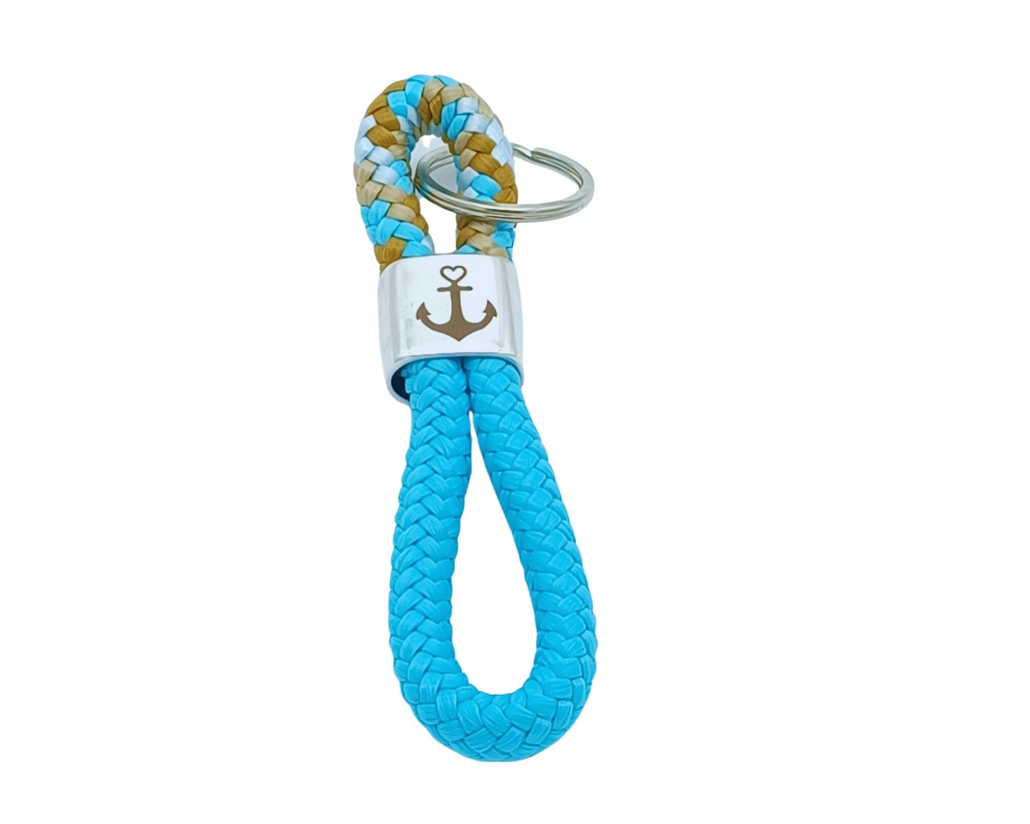 Segelseil 8er Schlüsselanhänger 10mm, türkis/ türkis braun, Anker