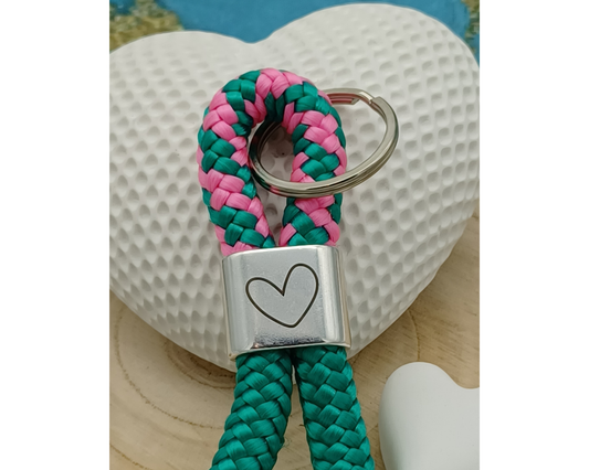 Segelseil 8er Schlüsselanhänger 10mm, Herz, grün pink
