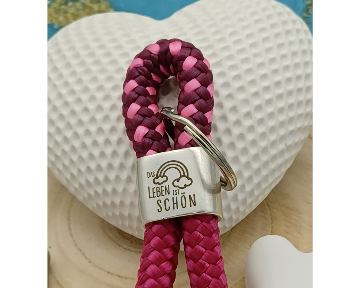 Segelseil 8er Schlüsselanhänger 10mm, das Leben ist schön pink rosa