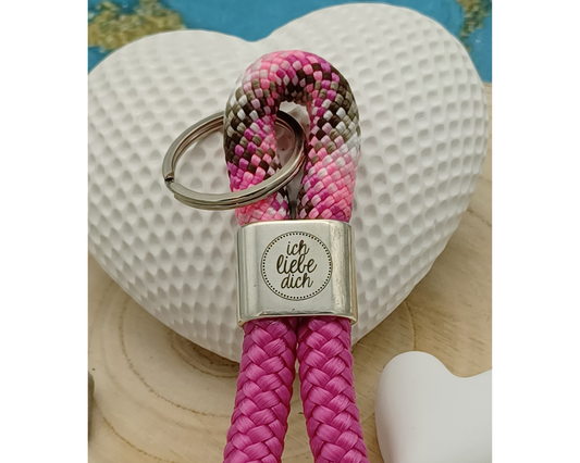 Segelseil 8er Schlüsselanhänger 10mm, ich liebe Dich, pink creme
