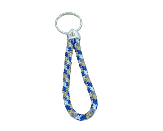 Segelseil Schlüsselanhänger 5mm Einfachschlaufe, braun weiß blau, Anker