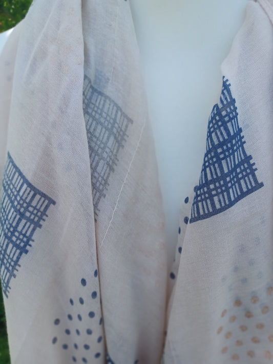 Tücher/ Schal aus Viskose und Baumwolle, beige blau