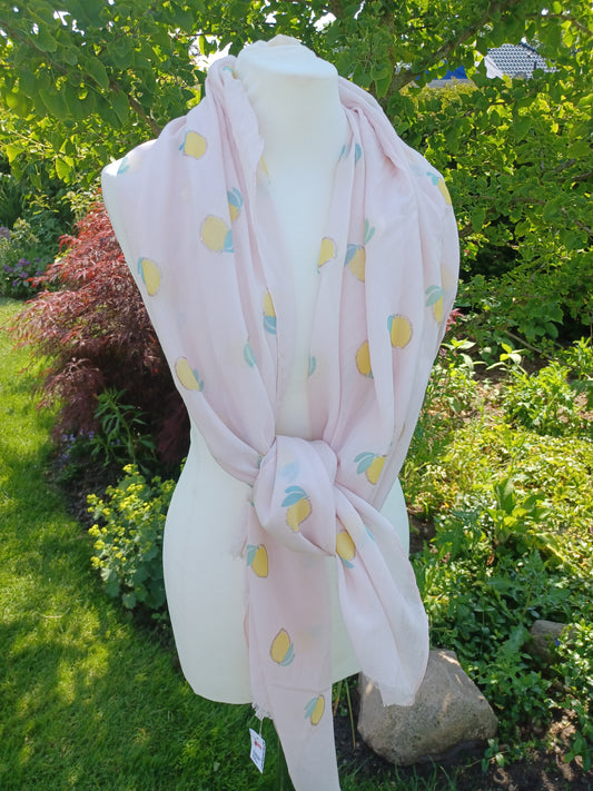 Tücher/ Schal aus Viskose und Baumwolle, rosa mit Zitronen