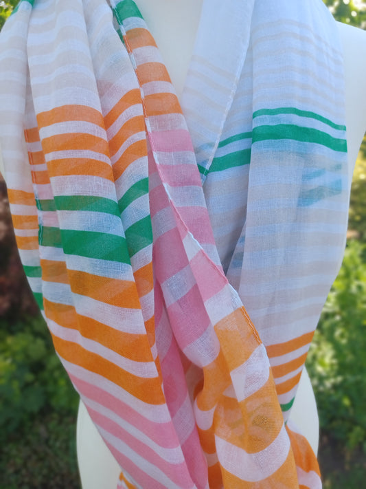 Tücher/ Schal aus Viskose und Baumwolle, orange rosa grün weiß