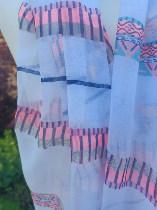 Tücher/ Schal aus Viskose und Baumwolle, pink rosa- grün weiß