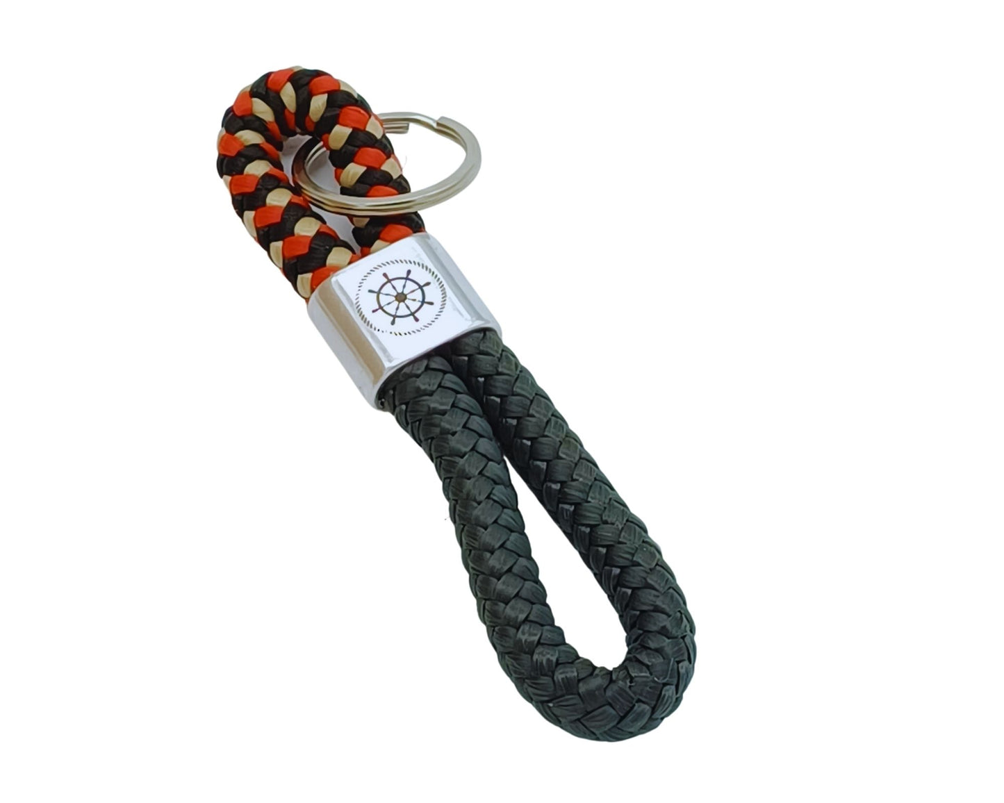 Segelseil 8er Schlüsselanhänger 10mm, grau / schwarz rot, Steuerrad