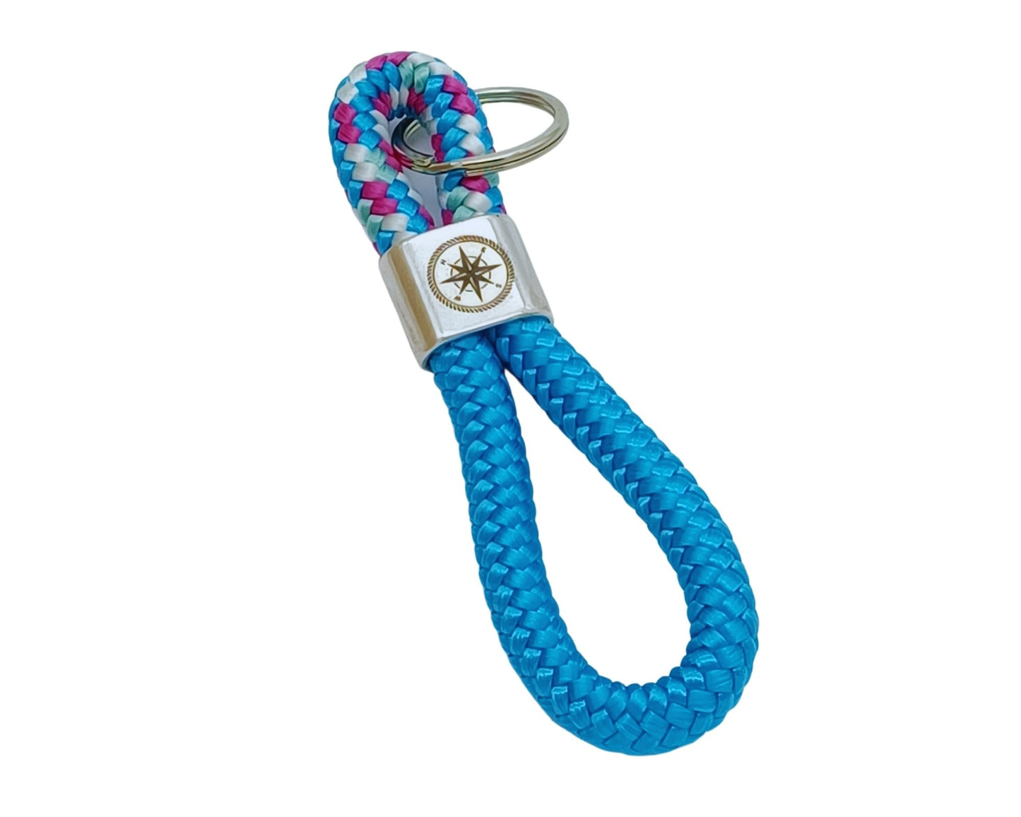 Segelseil 8er Schlüsselanhänger 10mm, türkis / türkis rosa weiß, Kompass
