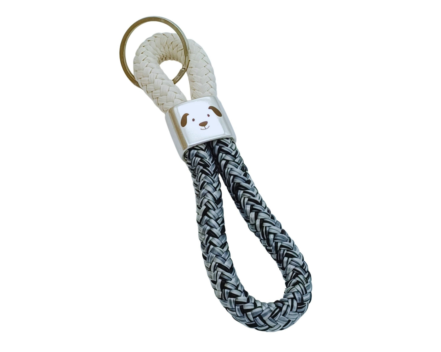 Segelseil 8er Schlüsselanhänger 10mm, schwarz meliert / weiß, Hund