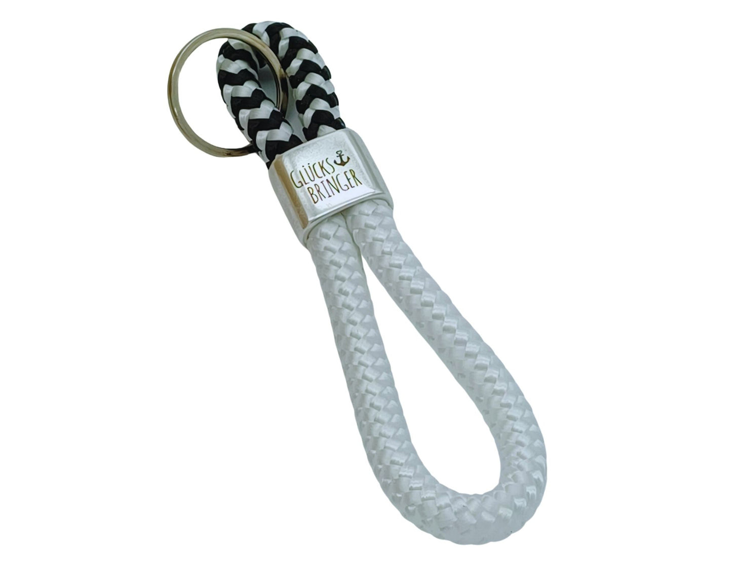 Segelseil 8er Schlüsselanhänger 10mm, weiß / schwarz weiß, Glücksbringer Anker