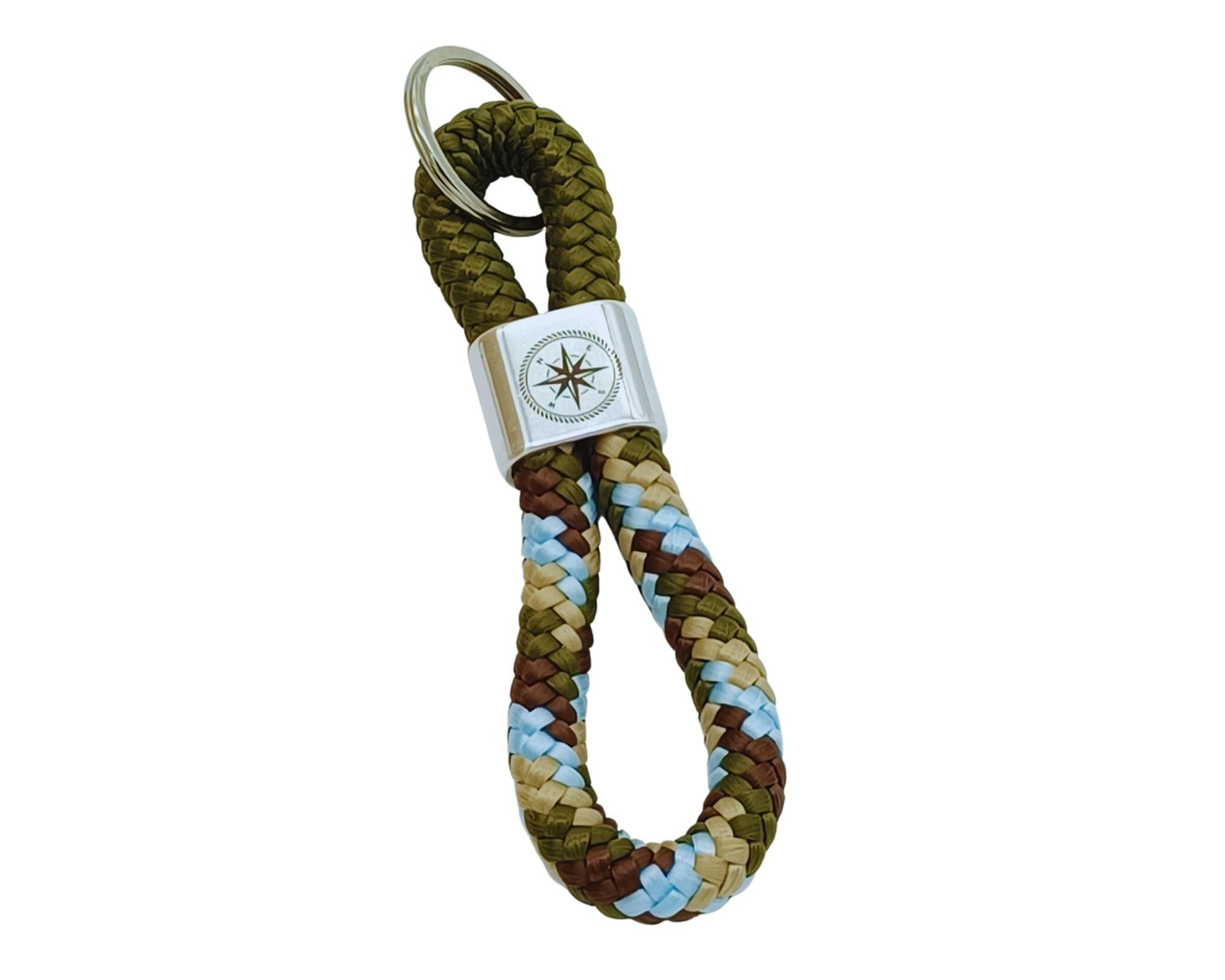 Segelseil 8er Schlüsselanhänger 10mm, braun blau grün/ braun, Kompass