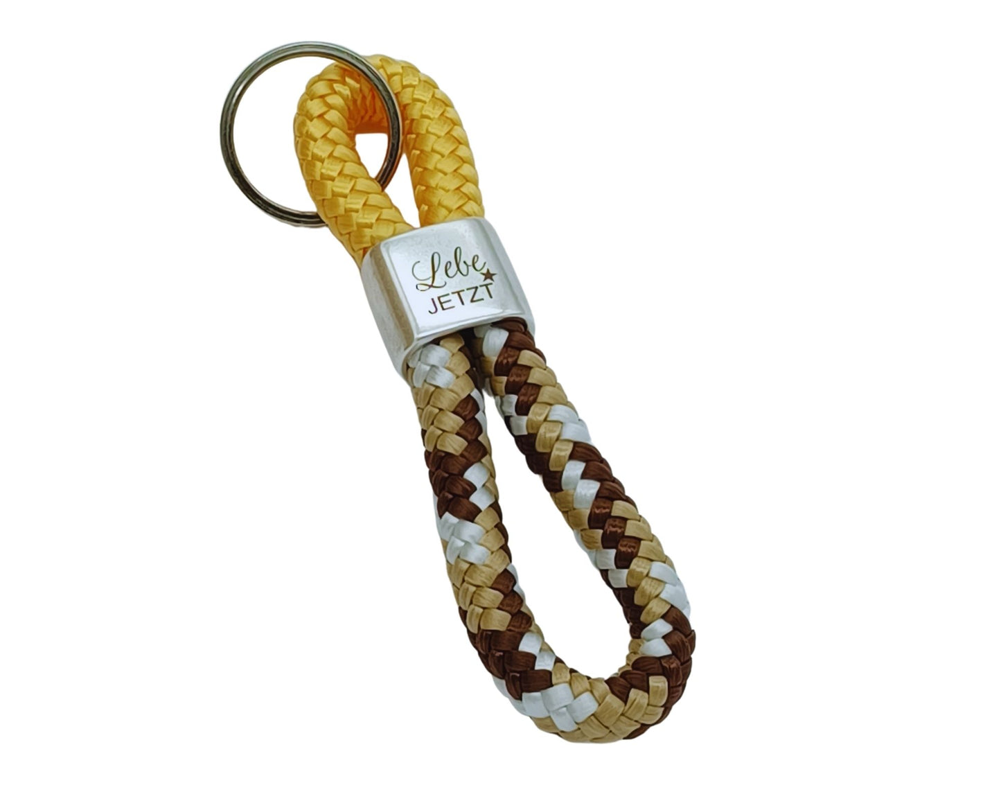 Segelseil 8er Schlüsselanhänger 10mm braun / gelb, Lebe jetzt