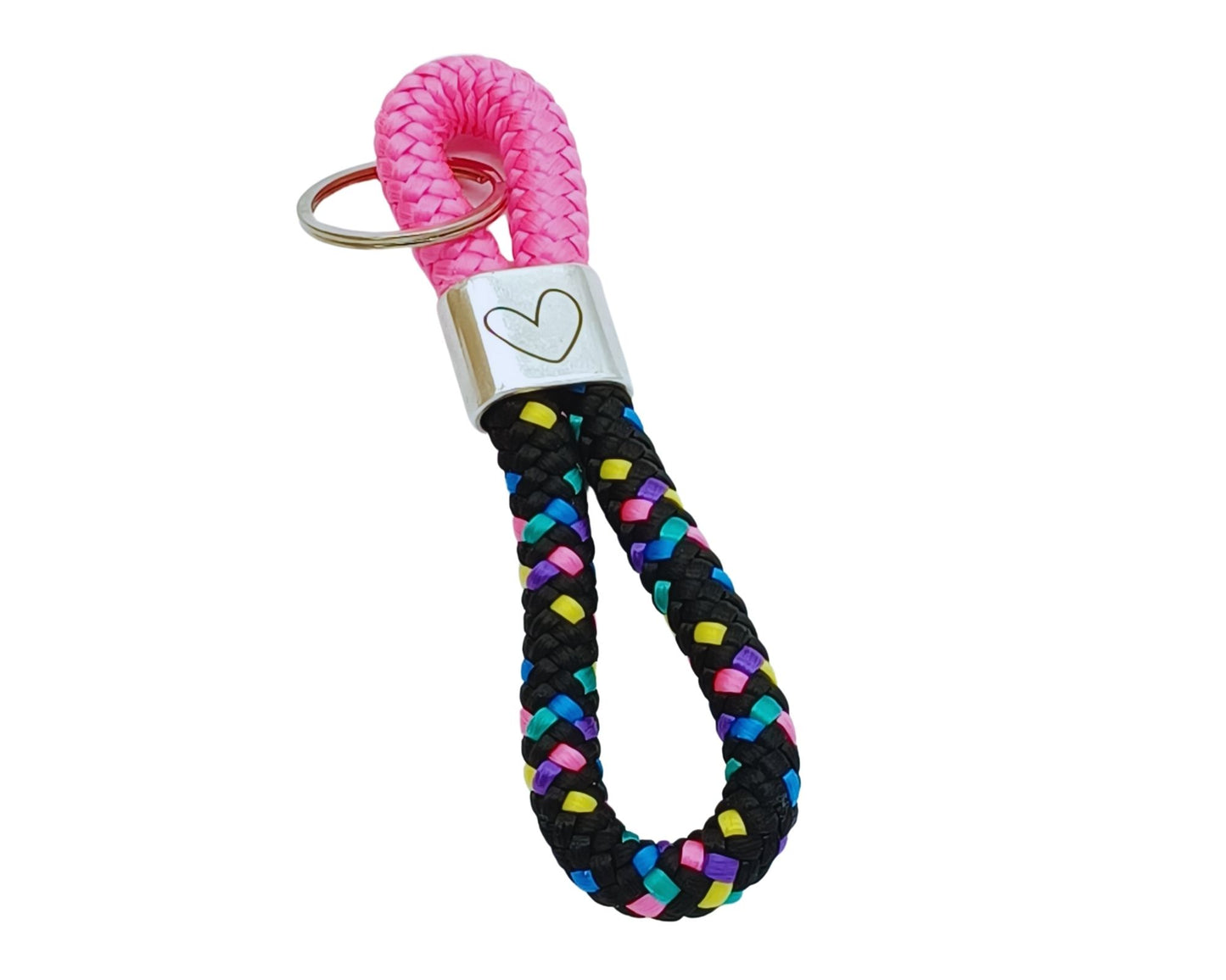 Segelseil 8er Schlüsselanhänger 10mm, schwarz bunt / pink, Herz