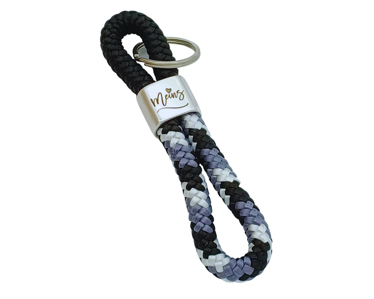 Segelseil 8er Schlüsselanhänger 10mm, schwarz weiß grau / schwarz, Meins