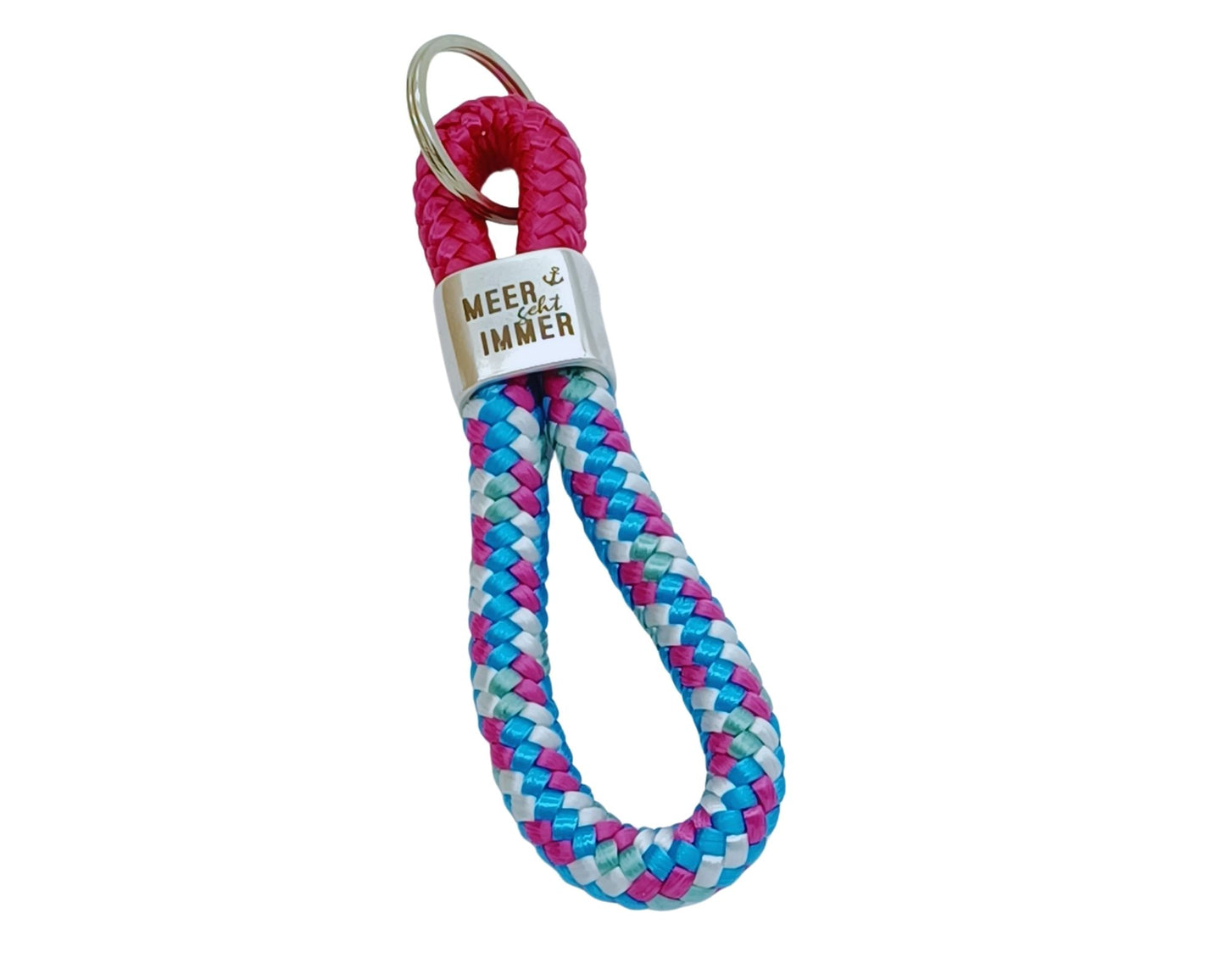 Segelseil 8er Schlüsselanhänger 10mm, türkis pink weiß / pink, Meer geht immer