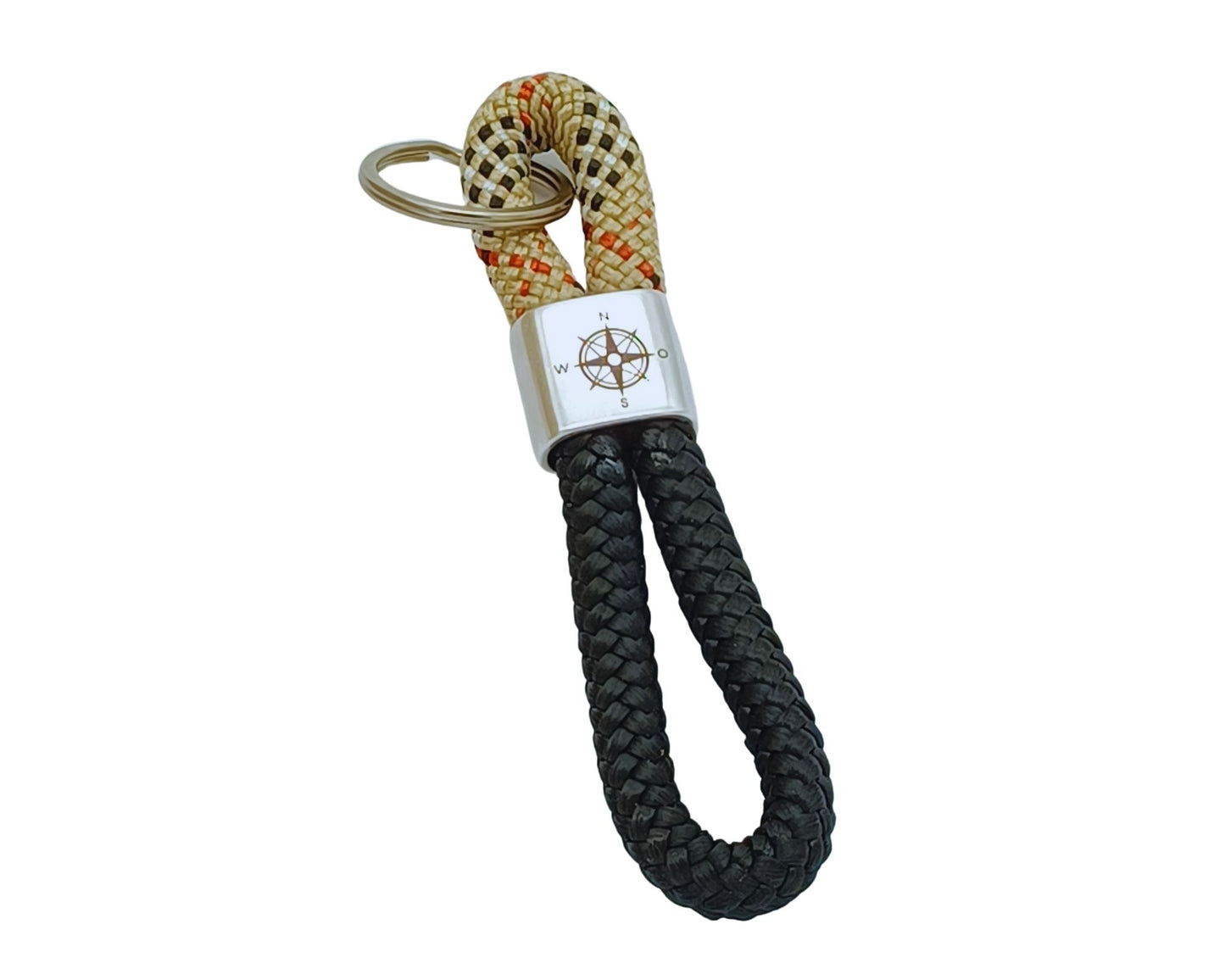 Segelseil 8er Schlüsselanhänger 10mm, schwarz /braun schwarz, Kompass