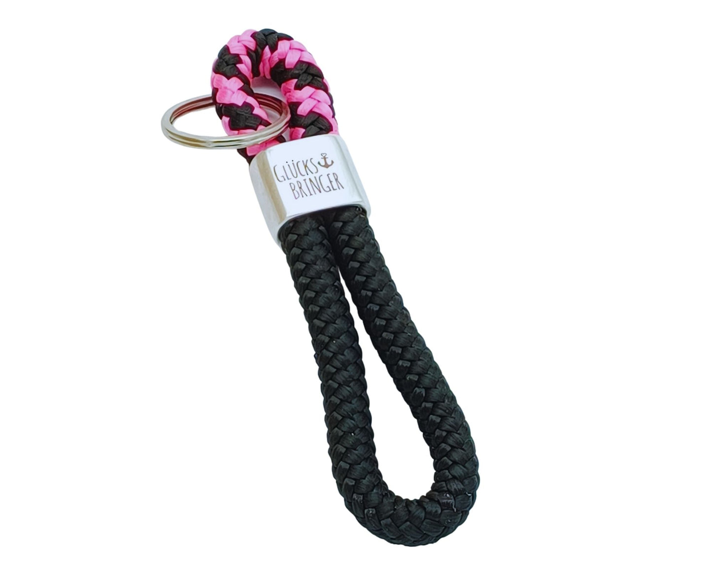 Segelseil 8er Schlüsselanhänger 10mm, schwarz / pinkschwarz, Glücksbringer Anker