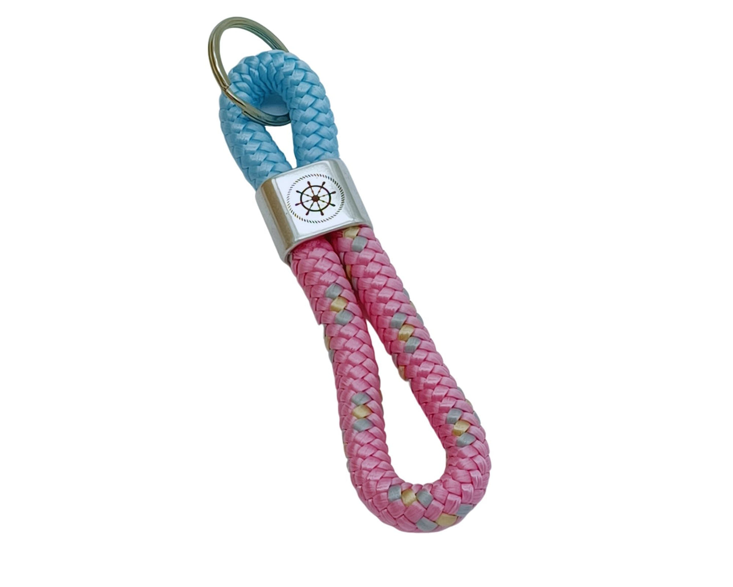 Segelseil 8er Schlüsselanhänger 10mm, rosa braun/ türkis, Steuerrad