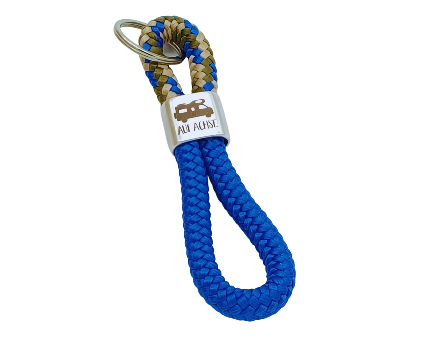 Segelseil 8er Schlüsselanhänger 10mm, blau / braun blau, auf Achse Wohnmobil