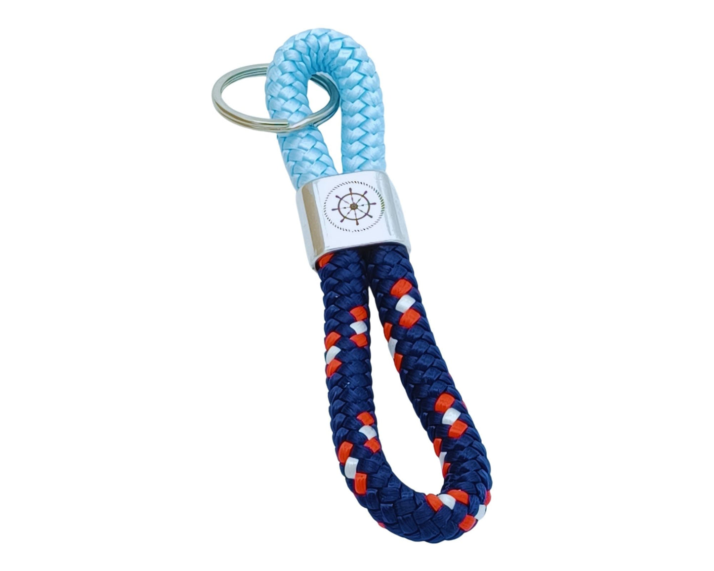 Segelseil 8er Schlüsselanhänger 10mm, blau weiß rot / blau, Steuerrad
