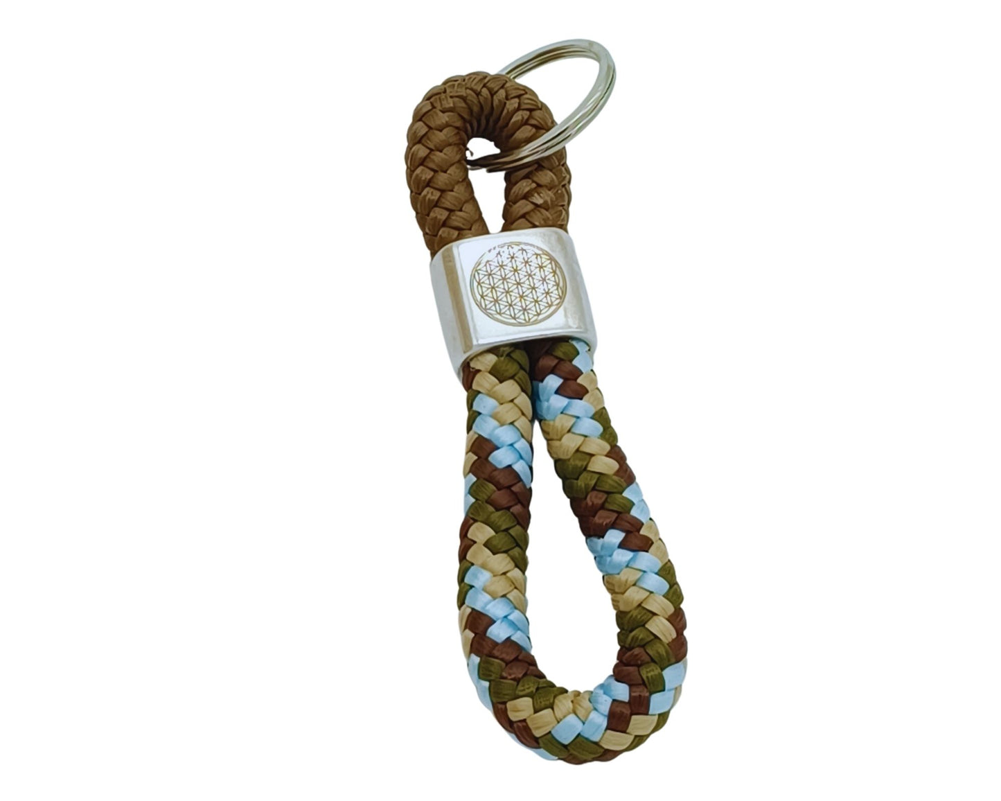 Segelseil 8er Schlüsselanhänger 10mm, braun blau / braun, Blume des Lebens Mandala
