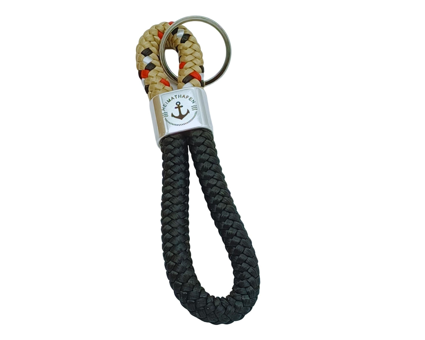 Segelseil 8er Schlüsselanhänger 10mm, schwarz / braun schwarz rot, Heimathafen Anker