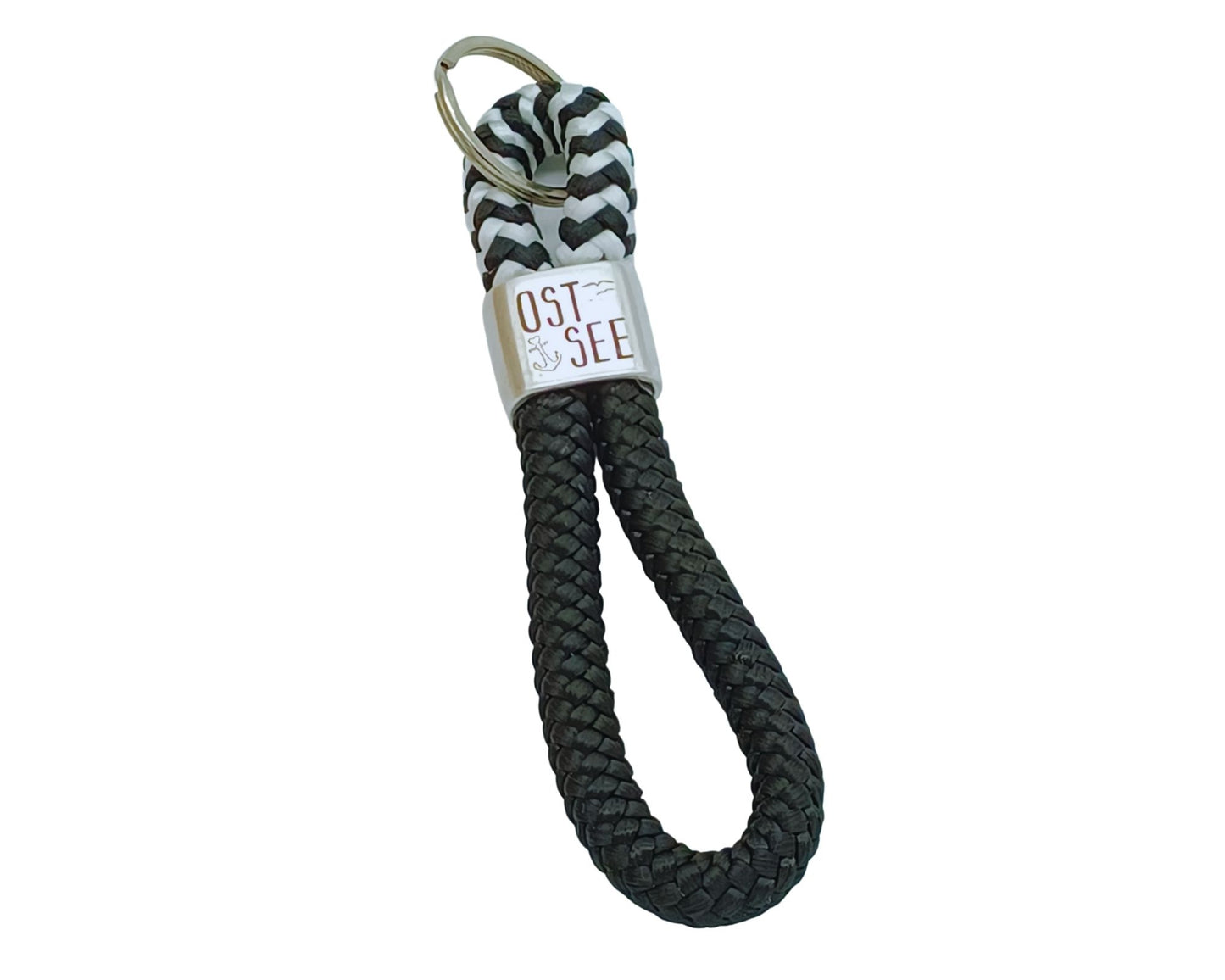 Segelseil 8er Schlüsselanhänger 10mm, grau / schwarz weiß , Ostsee