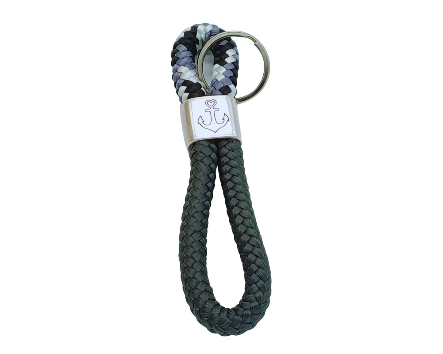 Segelseil 8er Schlüsselanhänger 10mm, grau / schwarz weiß grau , Anker