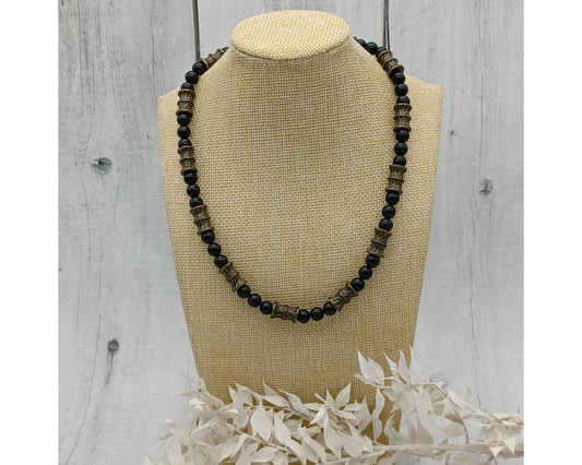 Unikat schwarze Perlen- Röhre Bronze- Selina