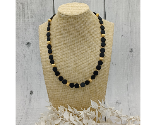 Unikat schwarze Perlen- Plättchen mit goldenen Kugeln- Siona