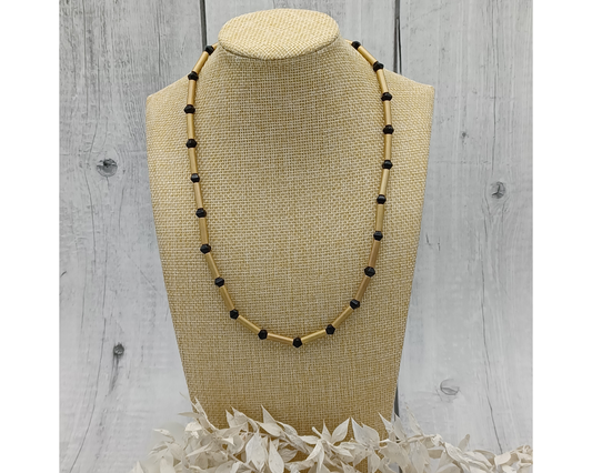 Unikat schwarze Perlen - Röhre matt Gold- Sorelle