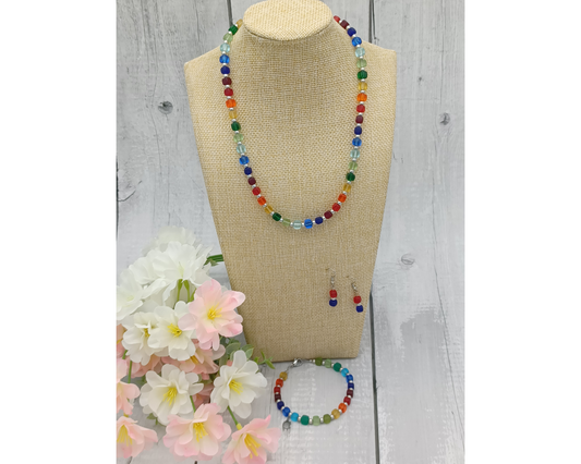 Halskette Glasperlen, Würfelform, Lillie