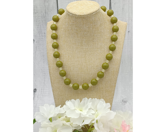 Halskette Acrylperlen, 14 mm oliv, Alice