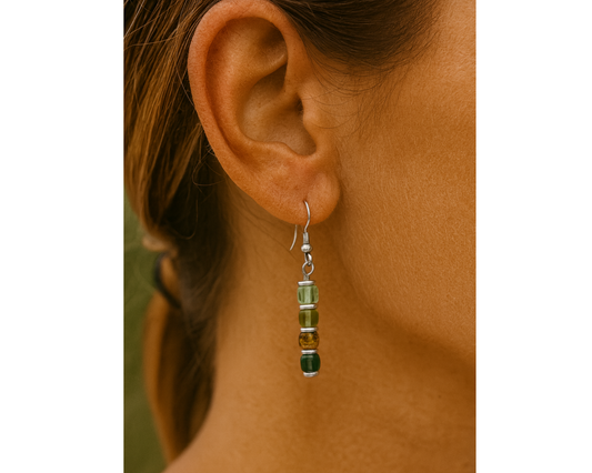 Ohrringe Glasperlen, Würfel mit Silberlinse, Celine