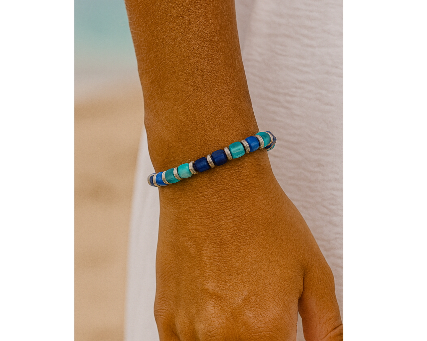 Armband Glasperlen, Würfel mit Silberlinse, Celine