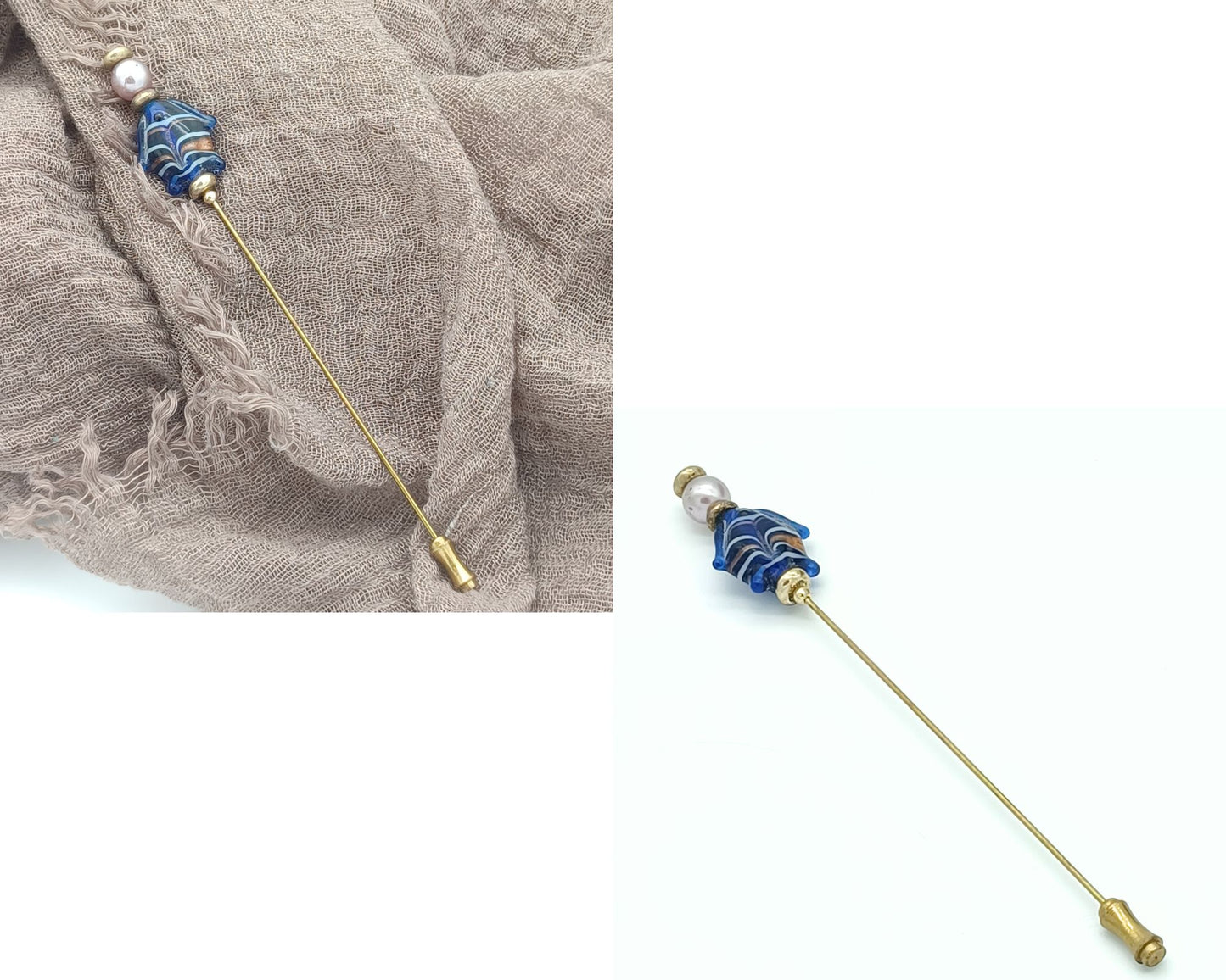 Hutnadeln - Schalnadel mit böhmischen Glasperlen Fisch